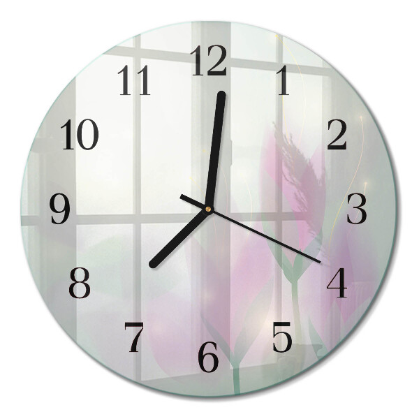 Wanduhr glas rund Blumen