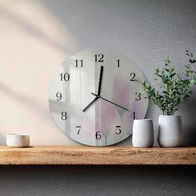 Wanduhr glas rund Blumen
