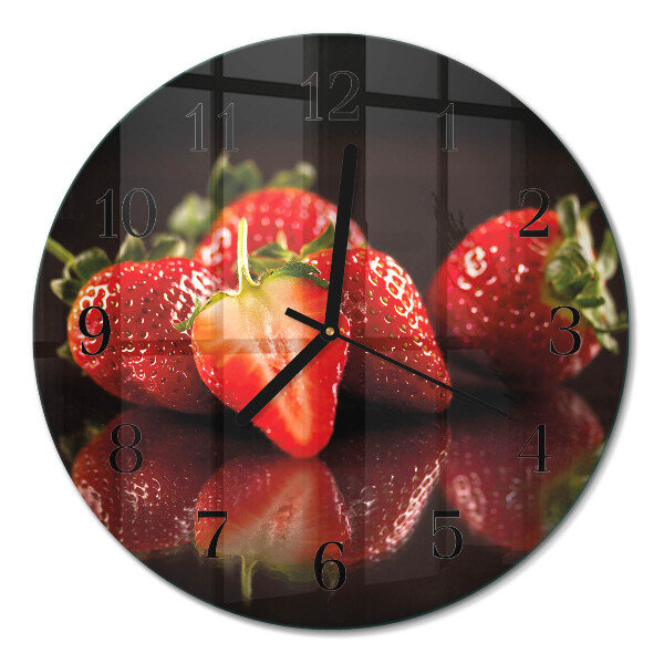 Runde wanduhr aus glas Erdbeeren
