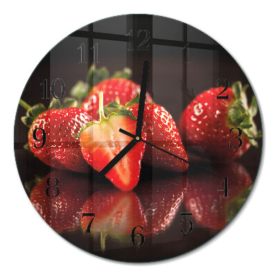 Runde wanduhr aus glas Erdbeeren