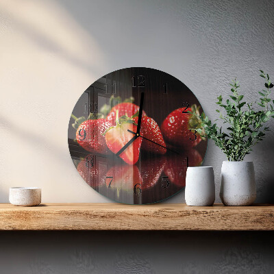 Runde wanduhr aus glas Erdbeeren