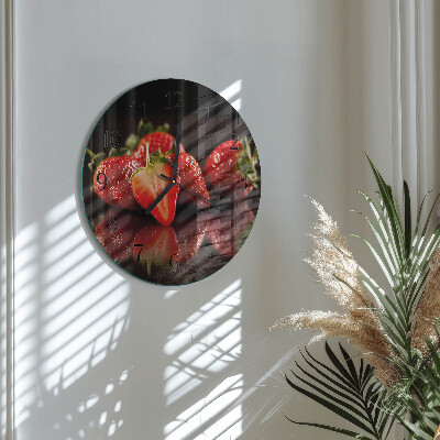 Runde wanduhr aus glas Erdbeeren