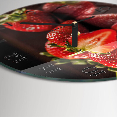 Runde wanduhr aus glas Erdbeeren