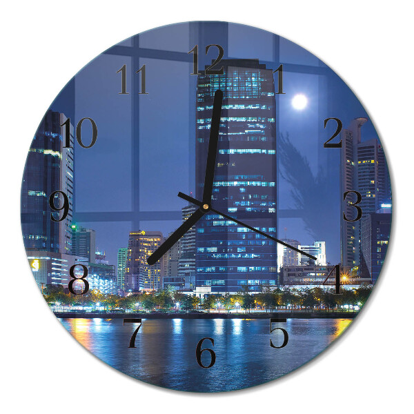Runde wanduhr aus glas Nachtstadt