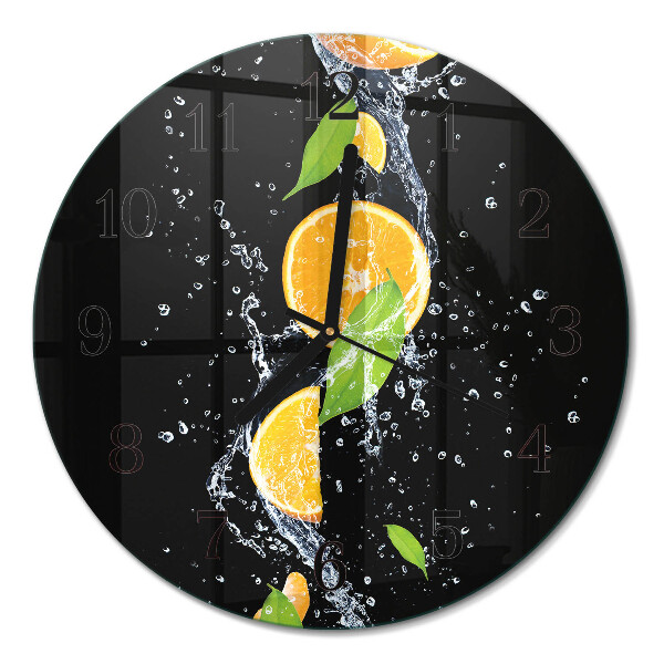 Runde wanduhr aus glas Orangen