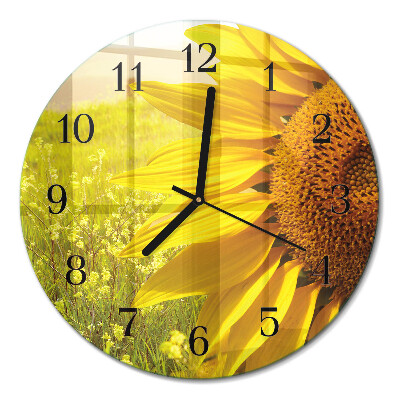 Runde wanduhr aus glas Sonnenblume