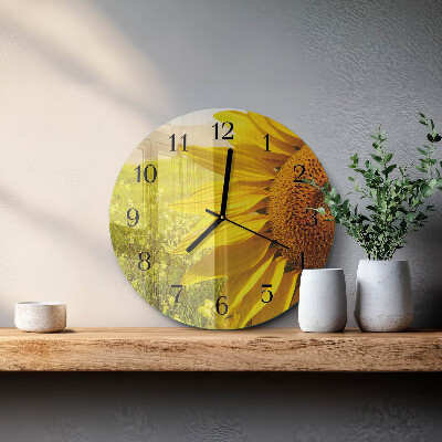 Runde wanduhr aus glas Sonnenblume