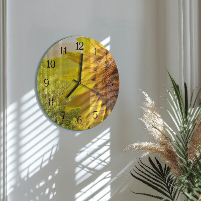 Runde wanduhr aus glas Sonnenblume
