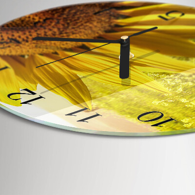 Runde wanduhr aus glas Sonnenblume