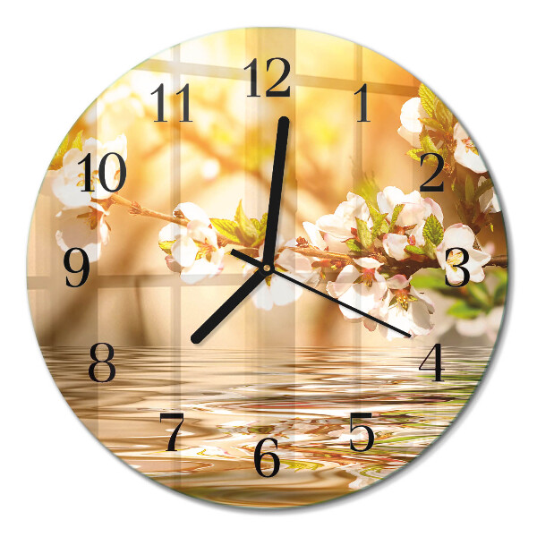 Wanduhr glas rund Blumen