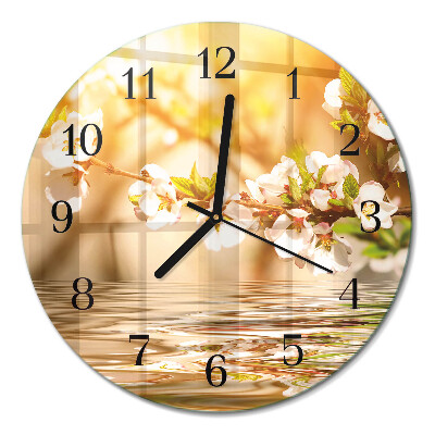 Wanduhr glas rund Blumen