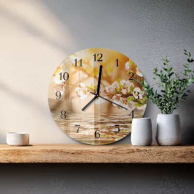 Wanduhr glas rund Blumen