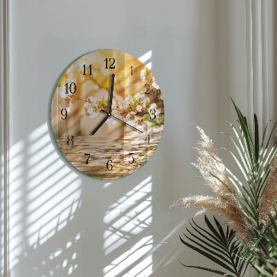 Wanduhr glas rund Blumen