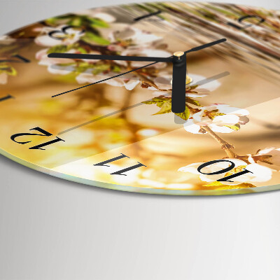 Wanduhr glas rund Blumen