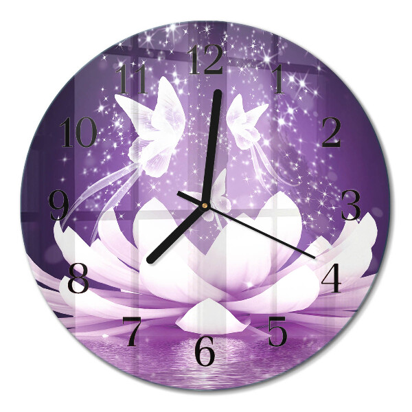 Runde wanduhr aus glas Blume