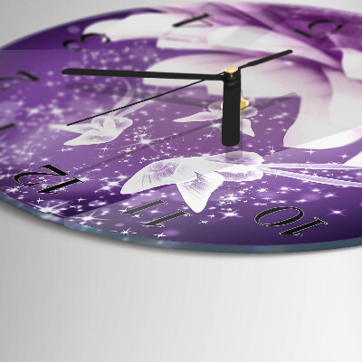 Runde wanduhr aus glas Blume