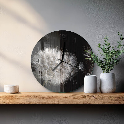 Runde wanduhr aus glas Löwenzahn