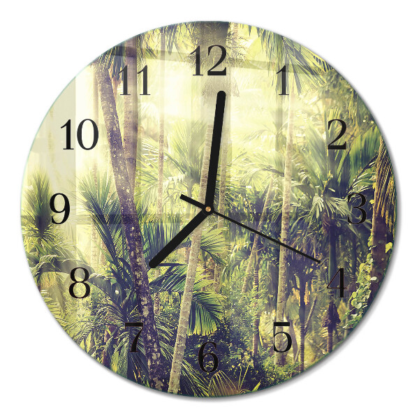 Runde wanduhr aus glas Palmen