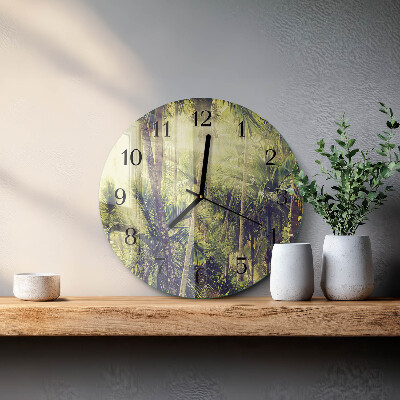 Runde wanduhr aus glas Palmen