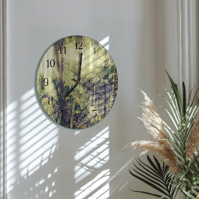 Runde wanduhr aus glas Palmen