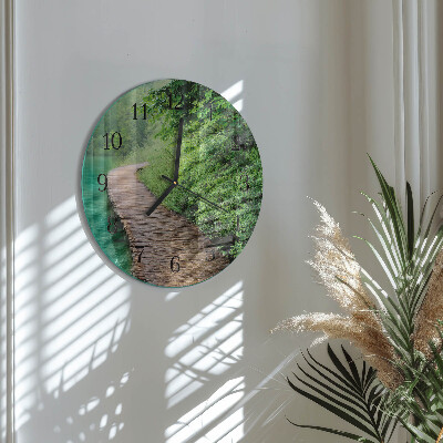 Glas wanduhr mit motiv rund Holzsteg