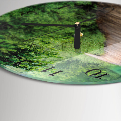 Glas wanduhr mit motiv rund Holzsteg