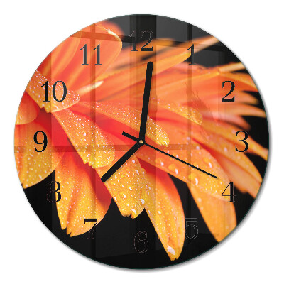 Wanduhr glas rund Gerbera