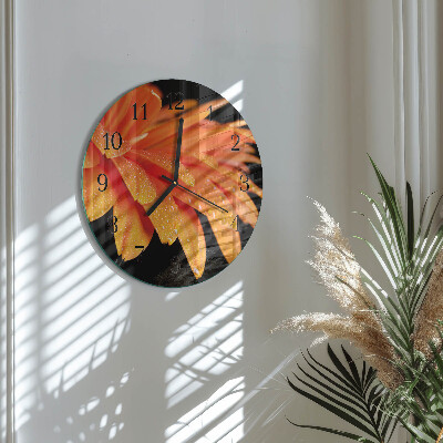 Wanduhr glas rund Gerbera