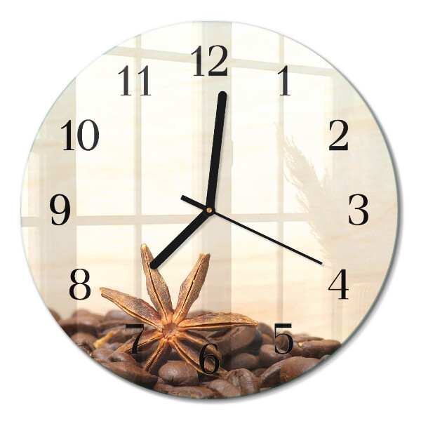 Runde wanduhr aus glas Kaffeebohnen