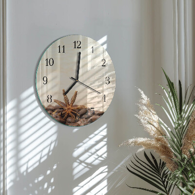 Runde wanduhr aus glas Kaffeebohnen