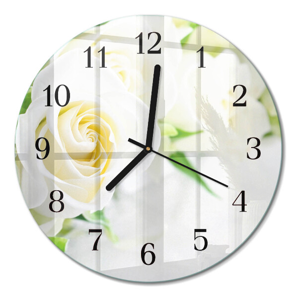 Runde wanduhr aus glas Rosen
