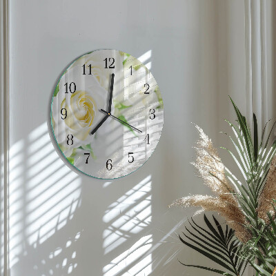 Runde wanduhr aus glas Rosen