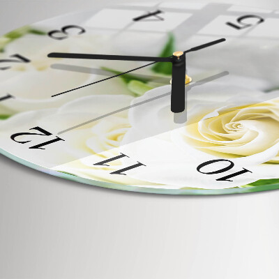 Runde wanduhr aus glas Rosen