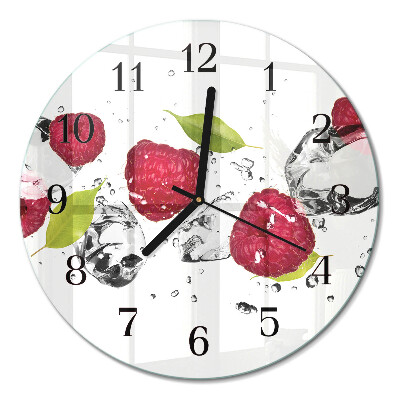 Glas wanduhr mit motiv rund Himbeeren