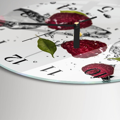Glas wanduhr mit motiv rund Himbeeren