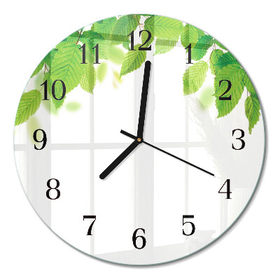 Runde wanduhr aus glas Blätter