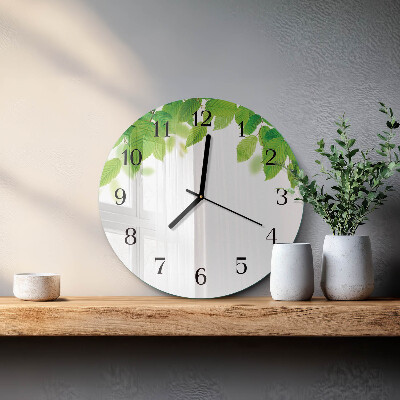 Runde wanduhr aus glas Blätter