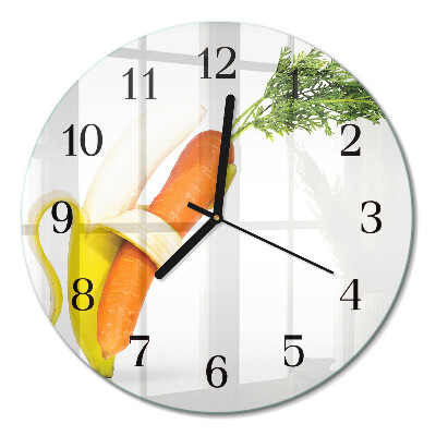 Glas wanduhr mit motiv rund Karotten und Bananen