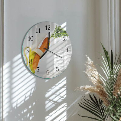 Glas wanduhr mit motiv rund Karotten und Bananen