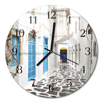 Glas wanduhr mit motiv rund Santorini