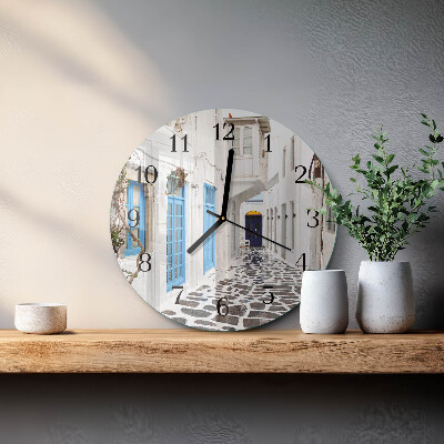 Glas wanduhr mit motiv rund Santorini