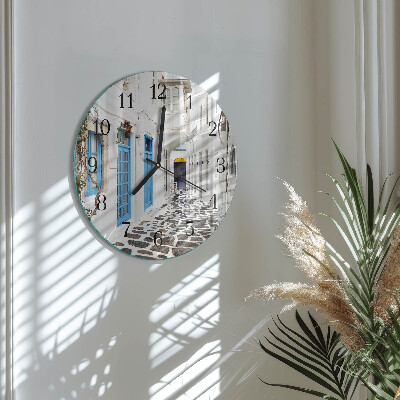 Glas wanduhr mit motiv rund Santorini