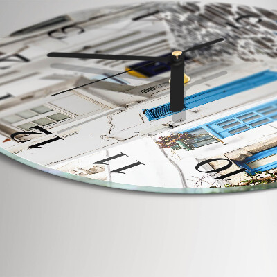 Glas wanduhr mit motiv rund Santorini