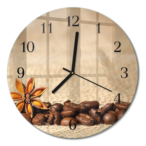 Runde wanduhr aus glas Kaffeebohnen