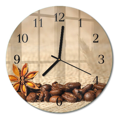 Runde wanduhr aus glas Kaffeebohnen