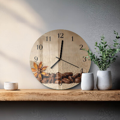 Runde wanduhr aus glas Kaffeebohnen