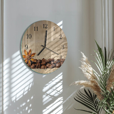 Runde wanduhr aus glas Kaffeebohnen