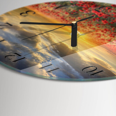 Wanduhr glas rund Mohnfeld