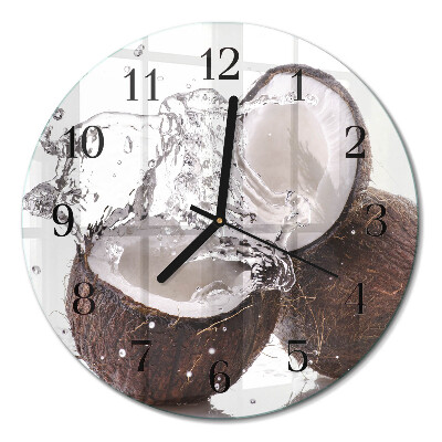 Wanduhr glas rund Kokosnüsse