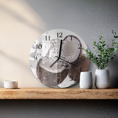 Wanduhr glas rund Kokosnüsse